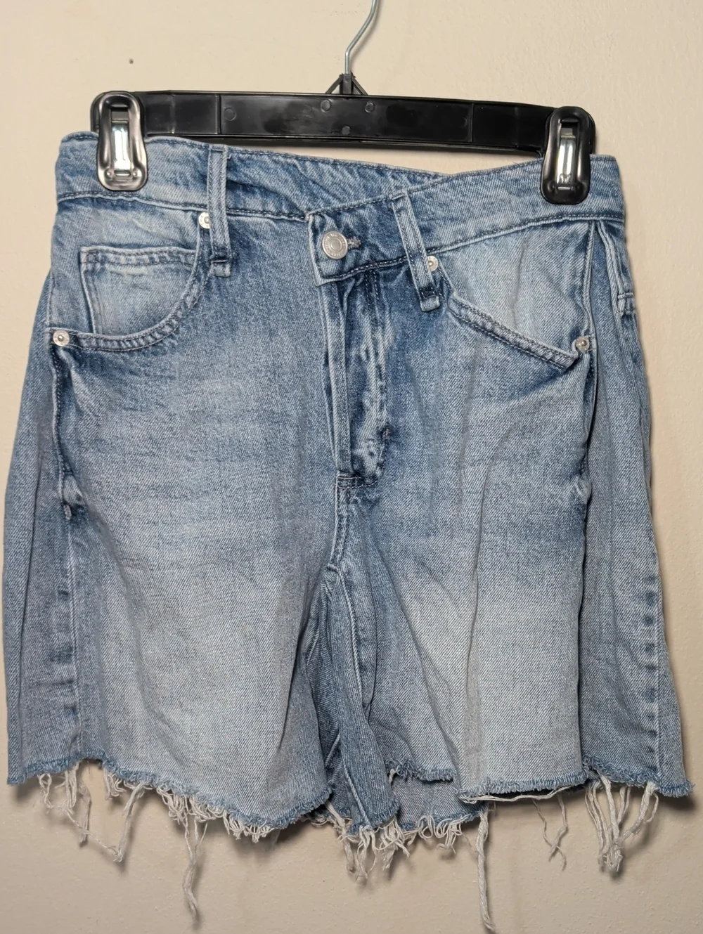 We the Free Baggy Denim Shorts Crossover Waist Tattered Hem 100% Cotton Size 26